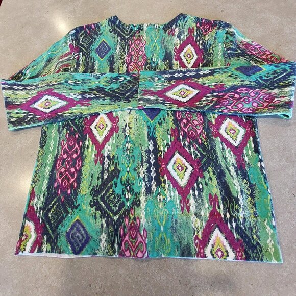 JONES NEW YORK Signature Multi-Colors Graphic Print L/S Button-Down Cardigan PM - Picture 3 of 14